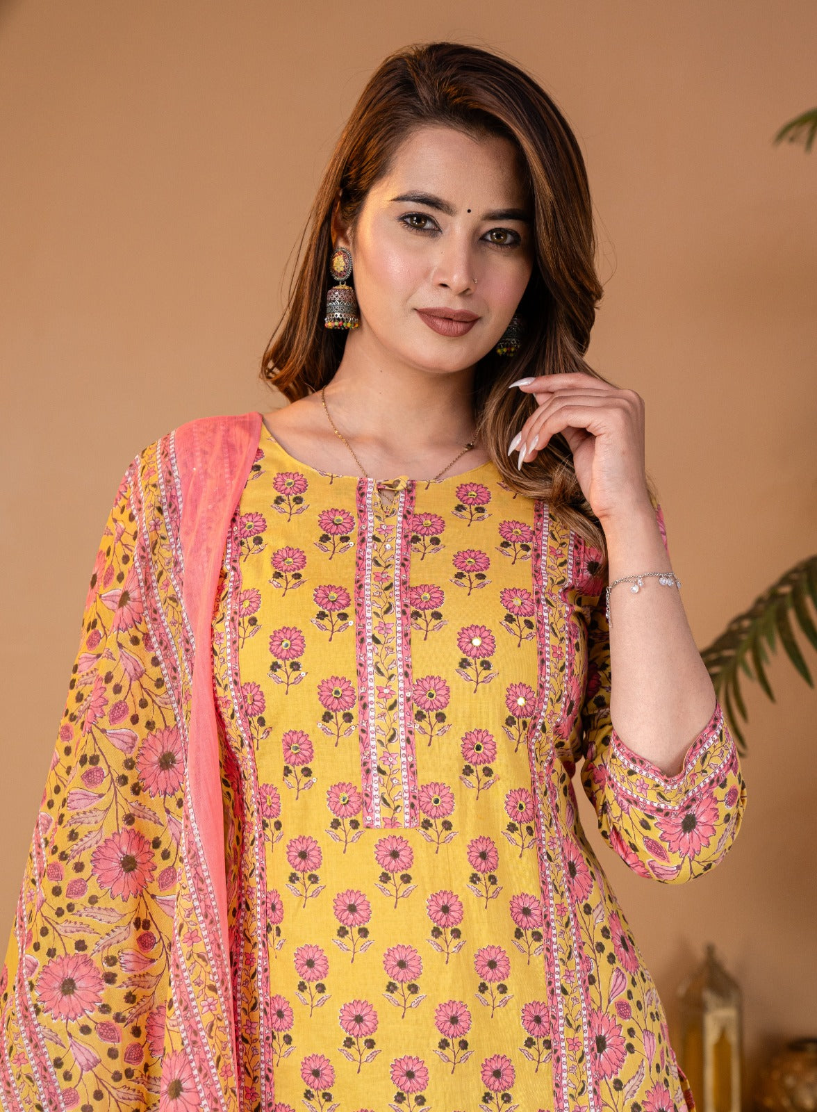 Premium Cotton 60-60 Panel Design Kurta Set with Palazzo & Dupatta – 3 Piece Ethnic Wear for Women -1