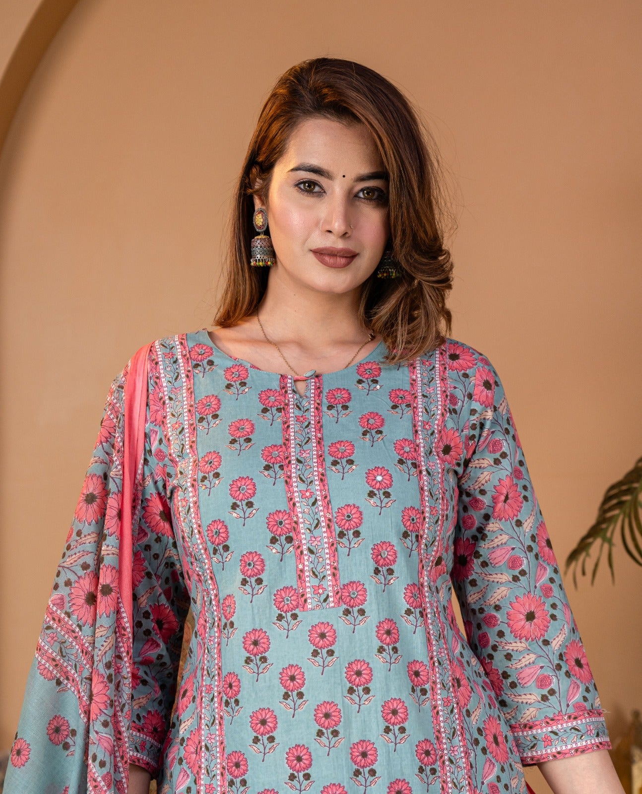 Premium Cotton 60-60 Panel Design Kurta Set with Palazzo & Dupatta – 3 Piece Ethnic Wear for Women