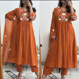 DreamFit Embroidered Anarkali Kurta Set – Cotton & Malmal Dupatta