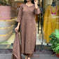 Rust Elegance Cotton Slub Straight Suit Set with Full Embroidery Work 3-Piece Premium Set