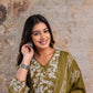 Premium Anarkali-inspired 3 pcs  Cotton 60-60 Kurta, Pant & Dupatta Set with Intricate Neck Embroidery