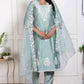 Elegant Olive Green Vertican Fabric Embroidered Suit with  Pocket Organza Dupatta