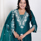 Elegant Olive Green Vertican Fabric Embroidered Suit with  Pocket Organza Dupatta