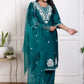 Elegant Olive Green Vertican Fabric Embroidered Suit with  Pocket Organza Dupatta