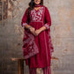 Premium Anarkali-inspired 3 pcs  Cotton 60-60 Kurta, Pant & Dupatta Set with Intricate Neck Embroidery