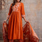 Premium Anarkali-inspired 3 pcs  Cotton 60-60 Kurta, Pant & Dupatta Set with Intricate Neck Embroidery